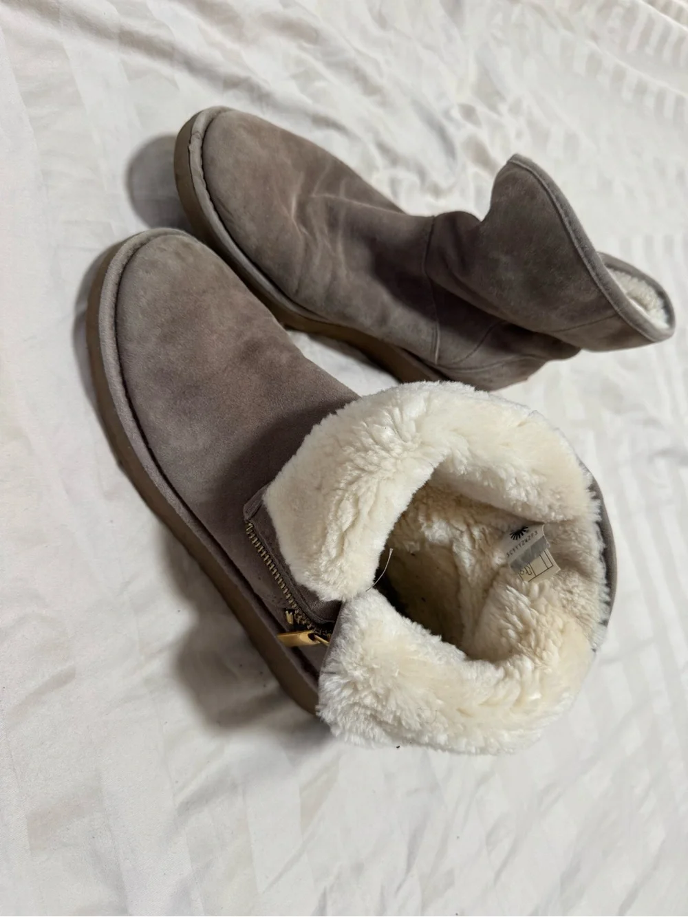 UGG Taupe Suede Shearling-Lined Ankle Boots